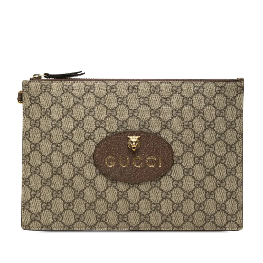 Gucci GG Supreme Neo Vintage Clutch Beige Canvas Good - Front View