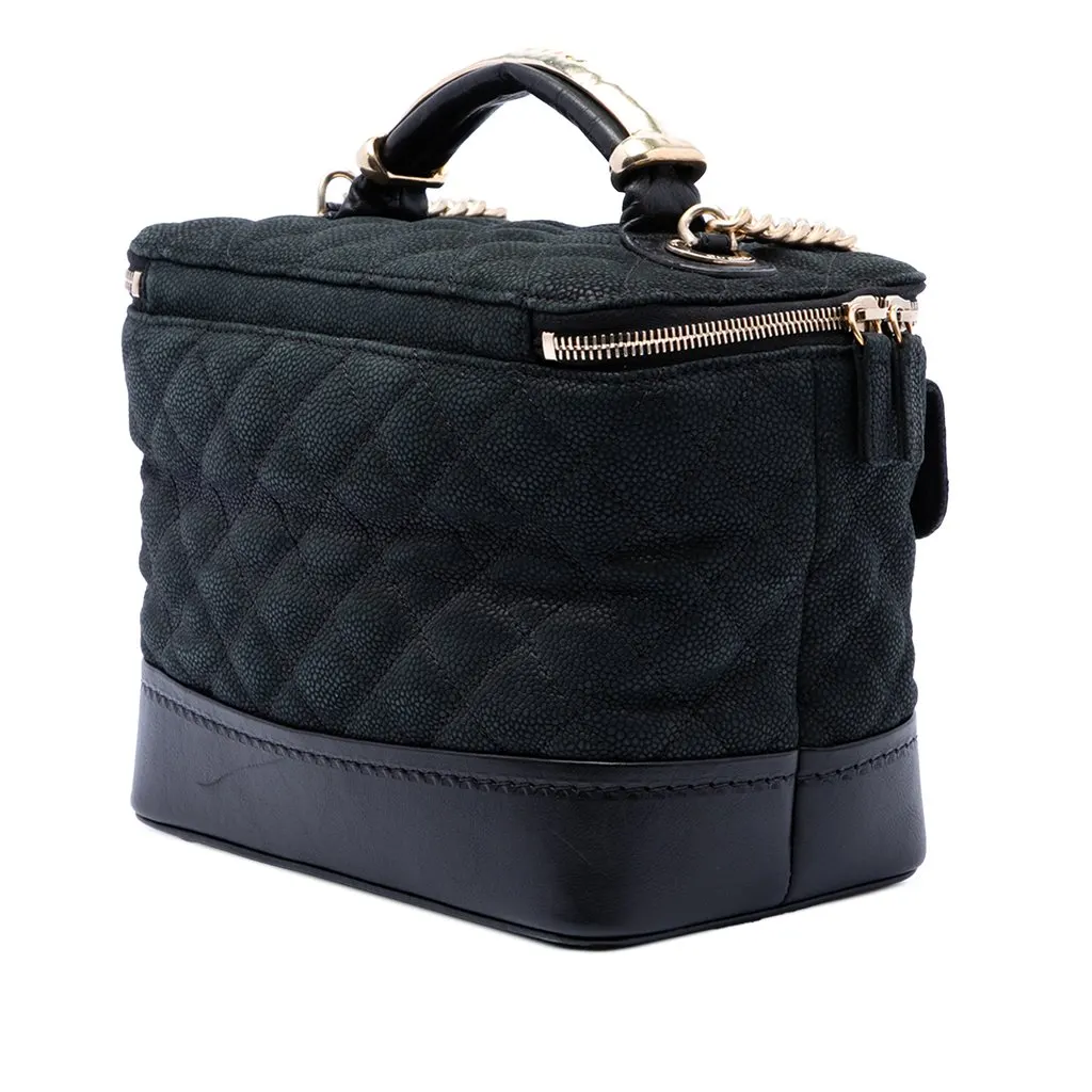 Chanel Quilted Iridescent Caviar Globe Trotter Vanity with Chain Black Leather Very good - Back View