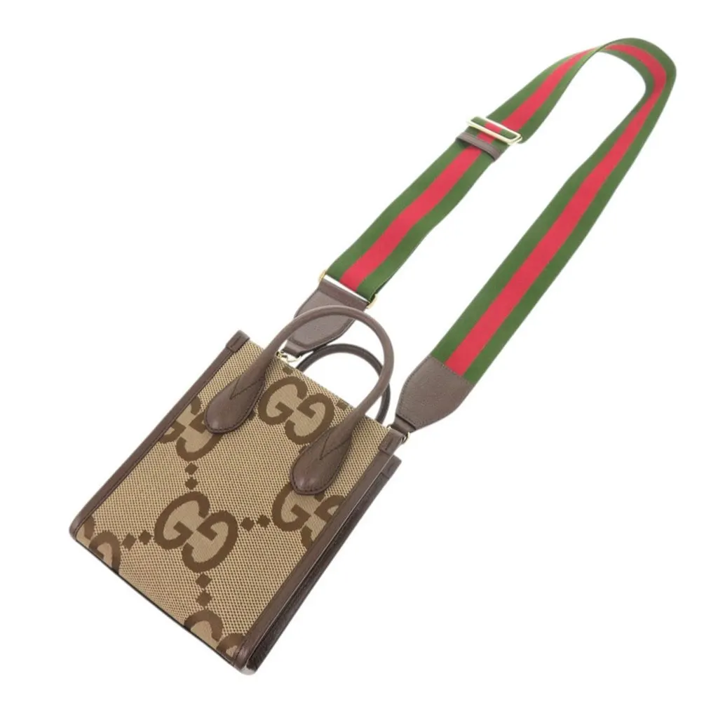 Gucci Mini Jumbo GG Canvas Web Satchel Beige Very good - Model View