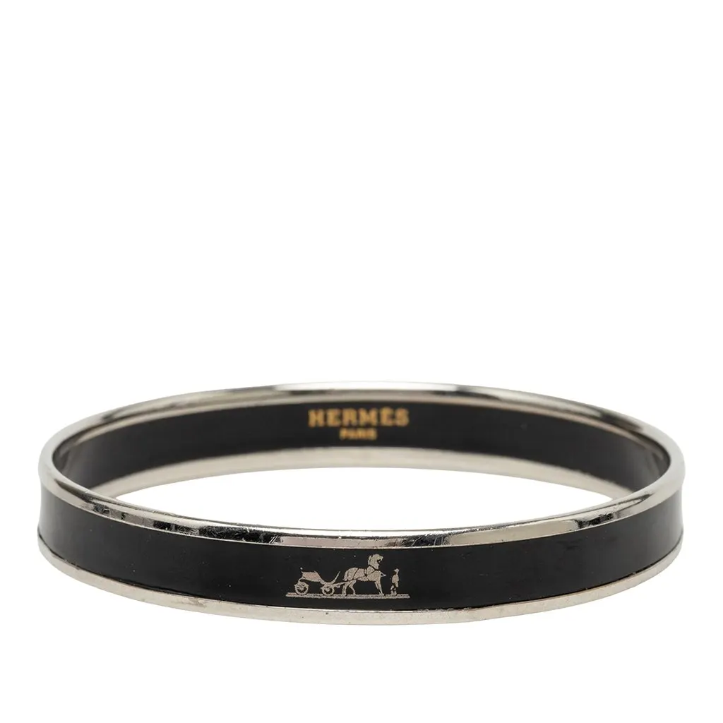 Hermès Narrow Caleche Enamel Bangle 65 Black Very good - Front View