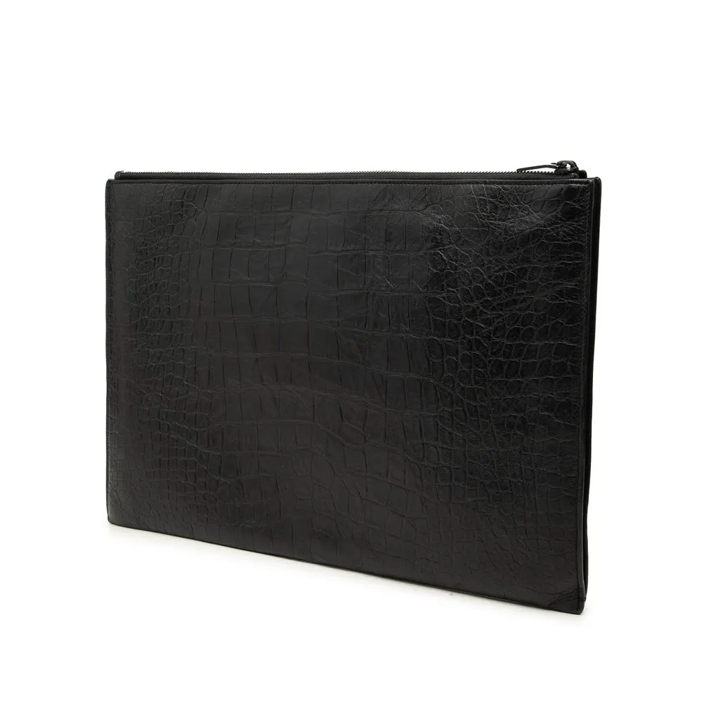 Saint Laurent Croc Embossed Leather Document Holder Black Leather Very good - Back View