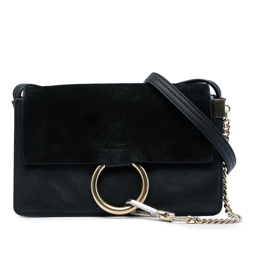 Chloé Small Suede and Calfskin Faye Crossbody Black Leather Very good - Front View
