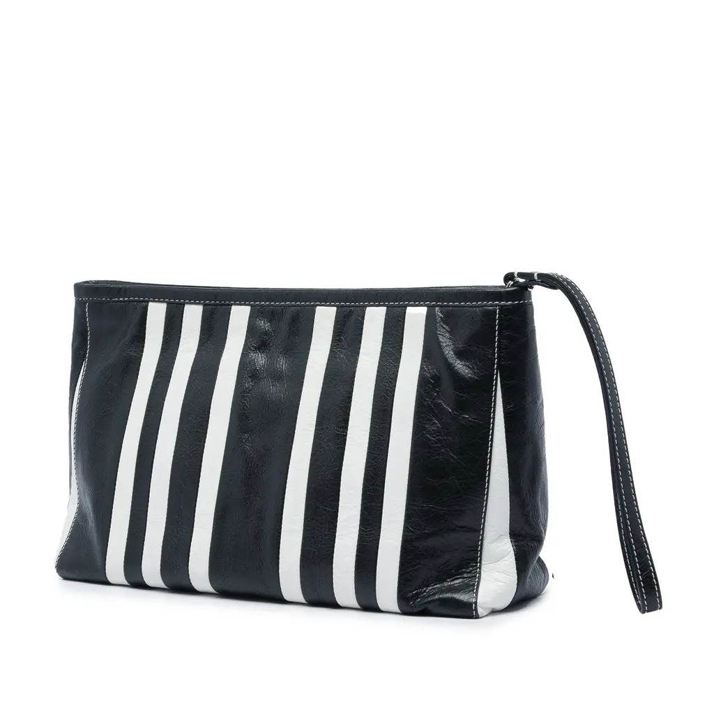 Balenciaga Large Lambskin Striped Barbes Z Pouch Black Leather Very good - Back View
