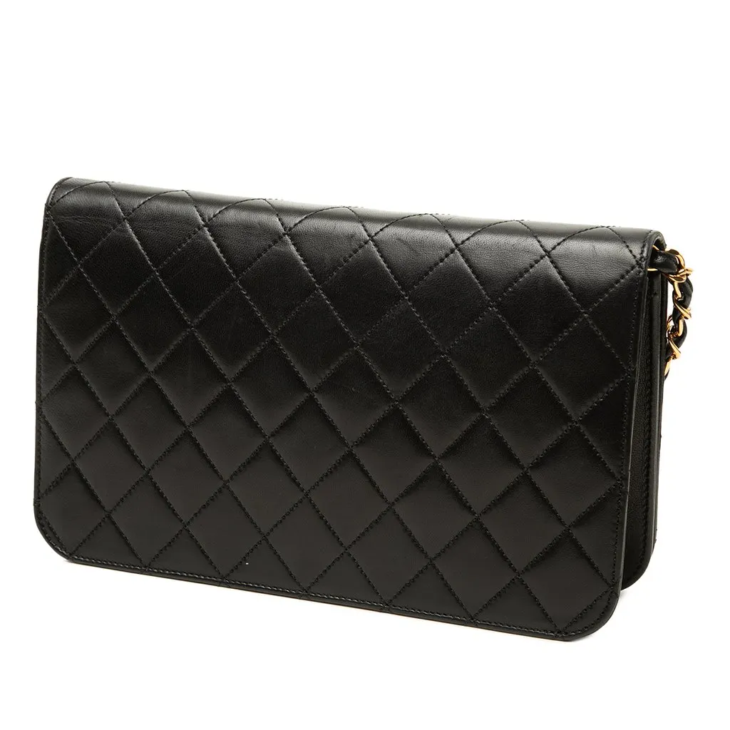 Chanel Small CC Quilted Lambskin Full Single Flap Black Leather Good - Back View