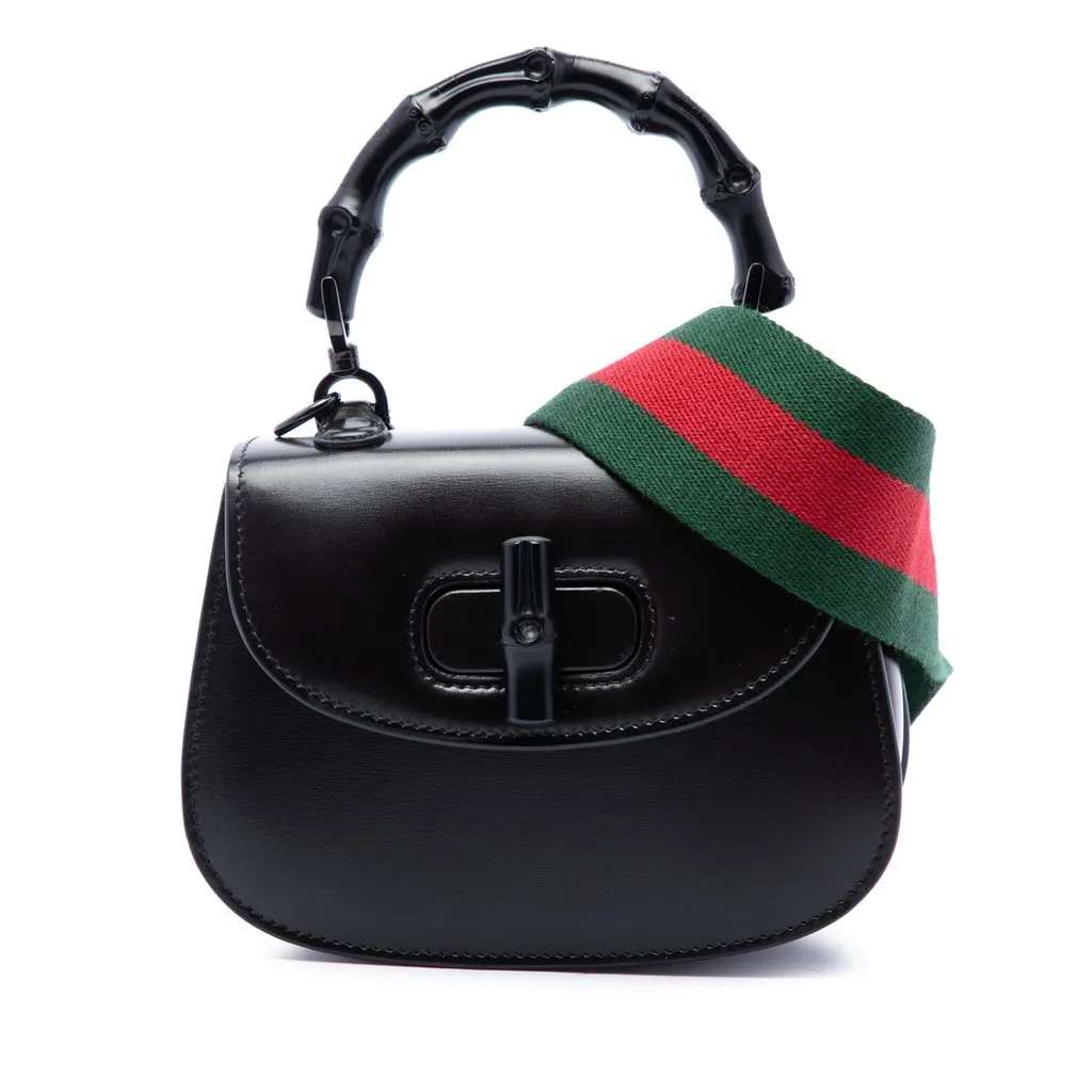 Gucci Mini Calfskin 1947 Bamboo Top Handle Bag Black Leather Very good - Front View