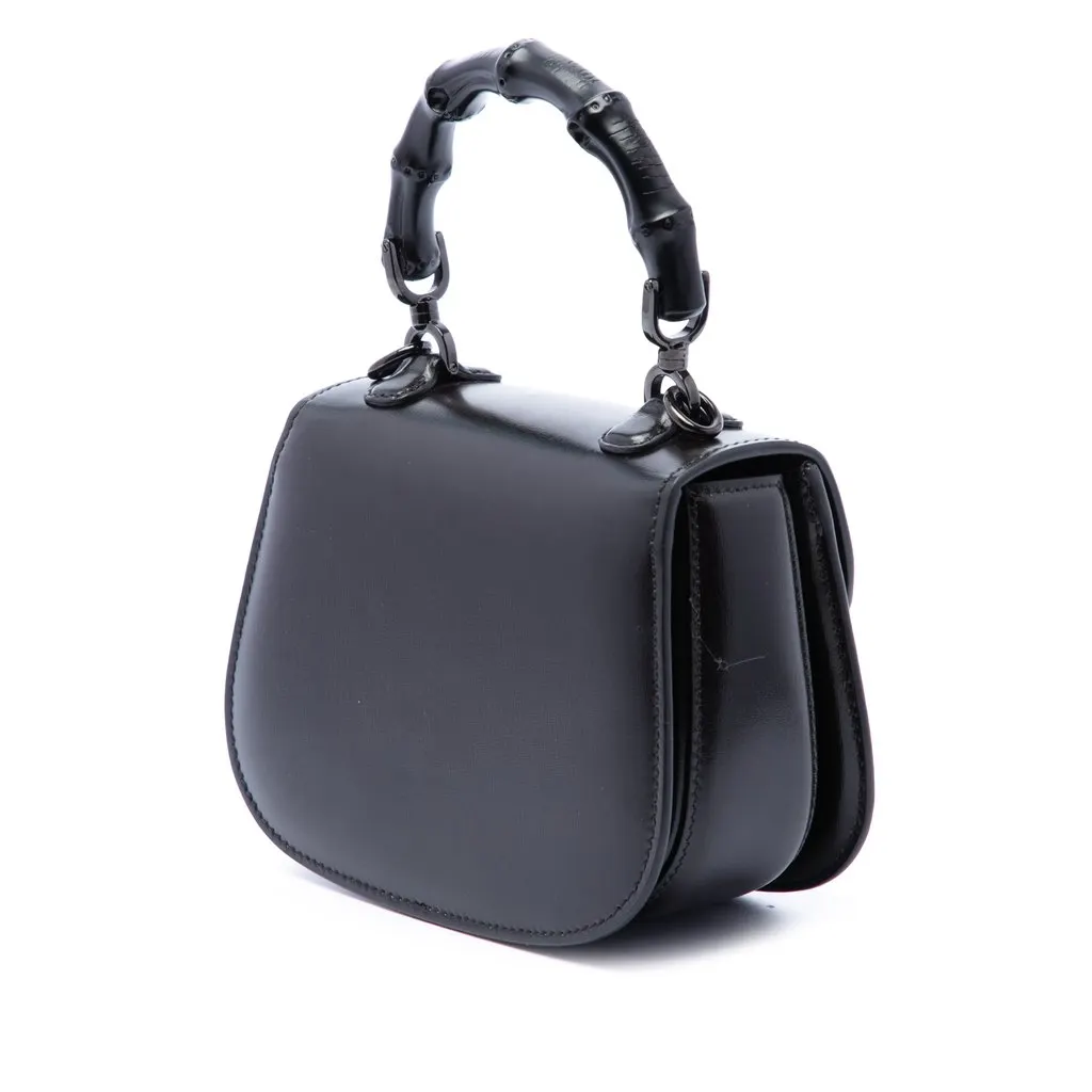Gucci Mini Calfskin 1947 Bamboo Top Handle Bag Black Leather Very good - Back View