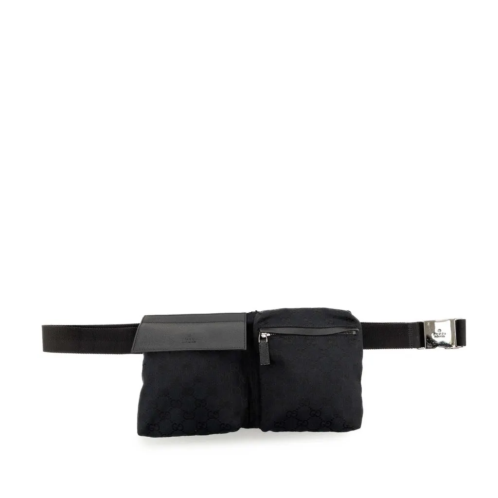 Gucci GG Canvas Double Pocket Belt Bag Black Very good - Front View