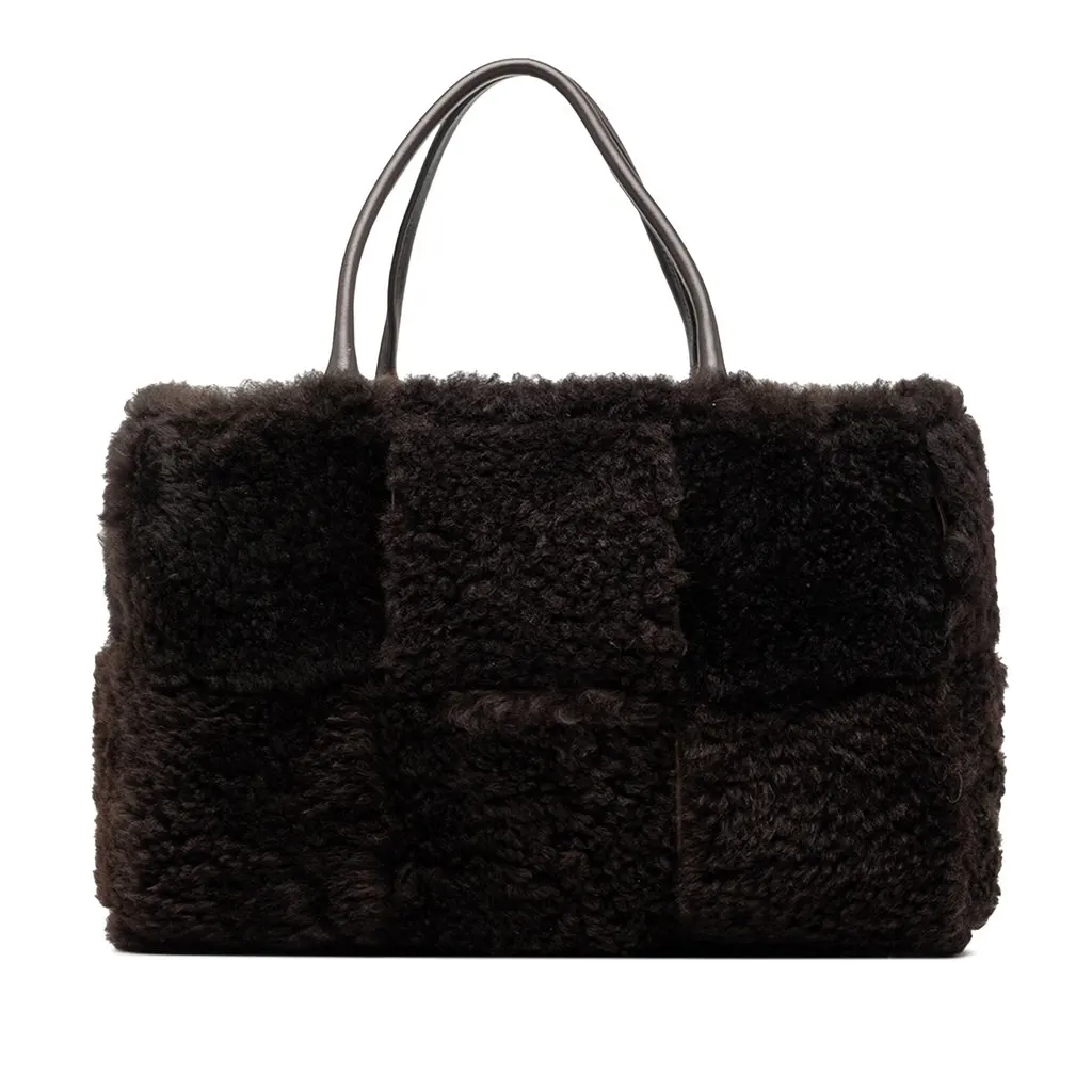 Bottega Veneta Small Shearling Intrecciato Arco Tote Brown Very good - Front View