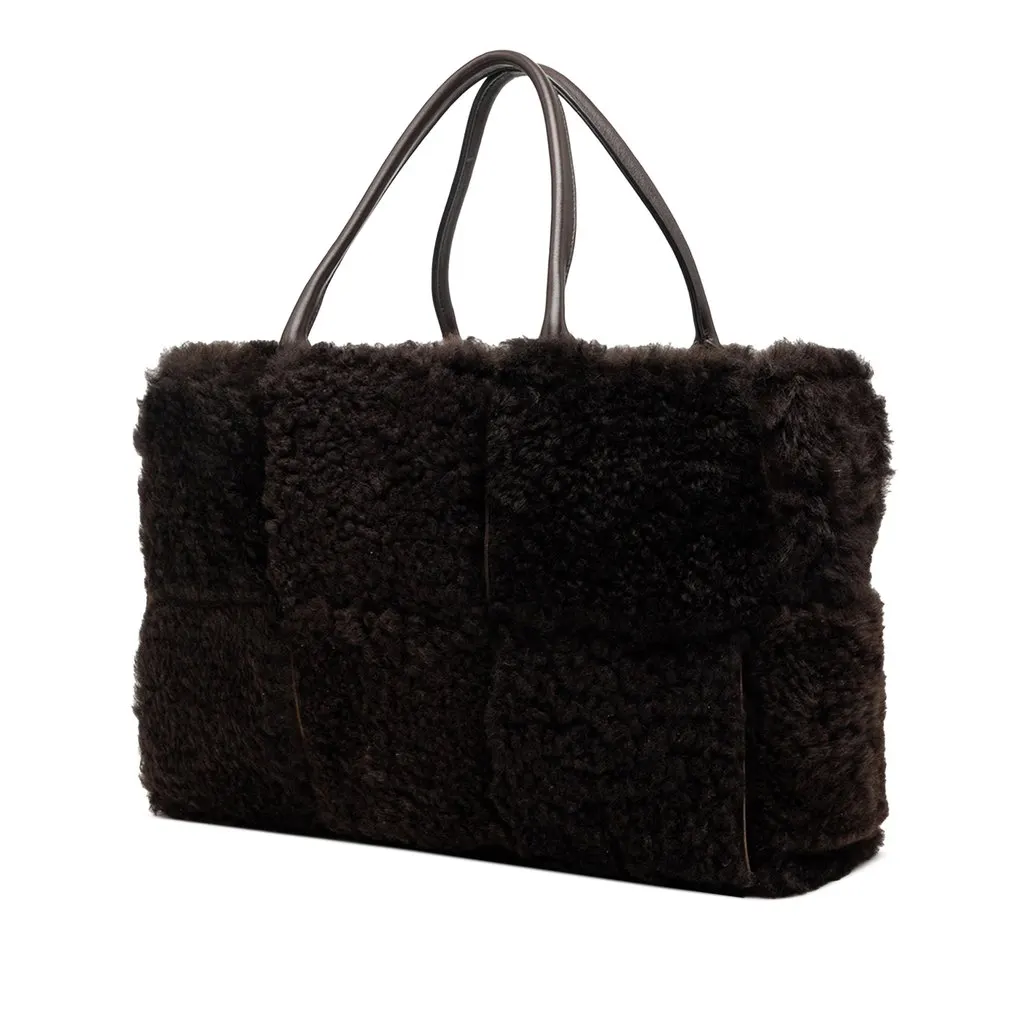 Bottega Veneta Small Shearling Intrecciato Arco Tote Brown Very good - Back View