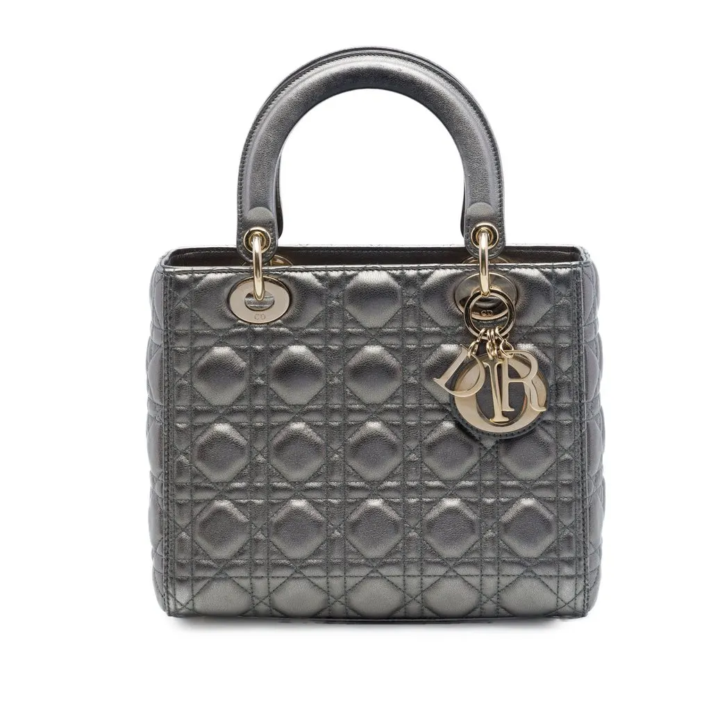 Dior Medium Metallic Lambskin Cannage Lady Dior MultiColor Leather Very good - Front View
