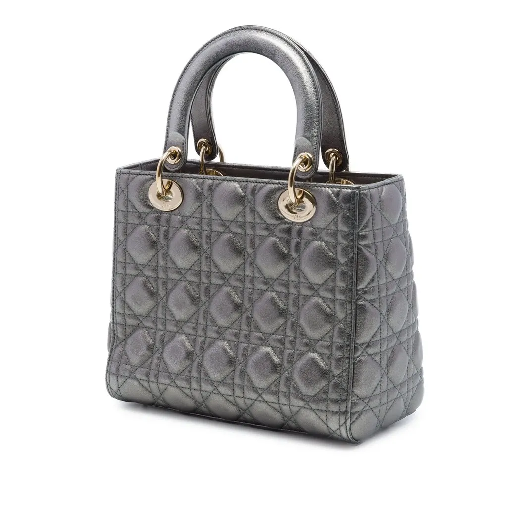 Dior Medium Metallic Lambskin Cannage Lady Dior MultiColor Leather Very good - Back View