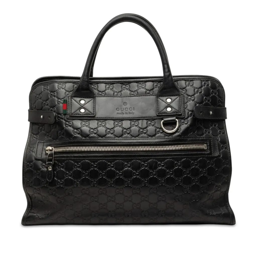 Gucci Guccissima Web Business Bag Black Leather Good - Front View