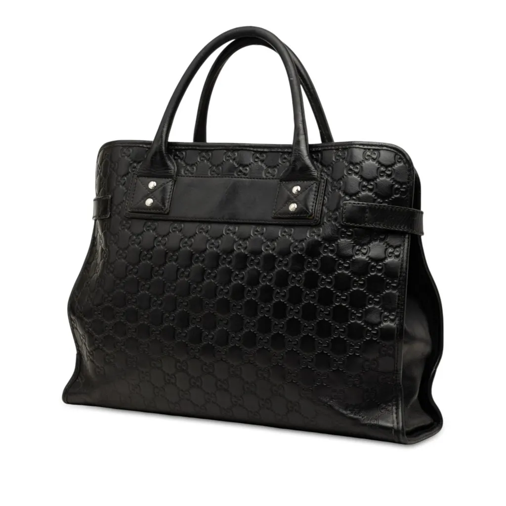 Gucci Guccissima Web Business Bag Black Leather Good - Back View