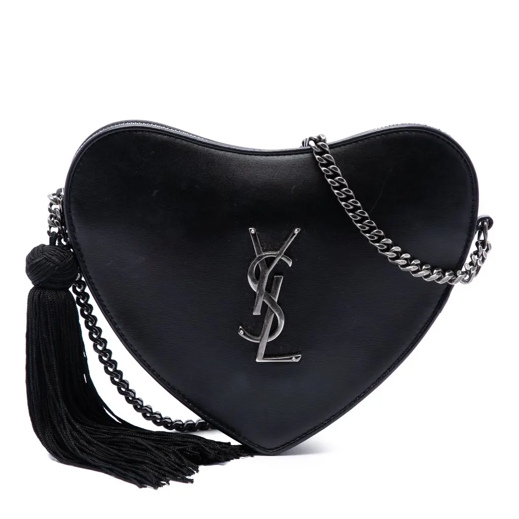 Saint Laurent Leather Monogram Heart Tassel Crossbody Black Leather Very good - Front View