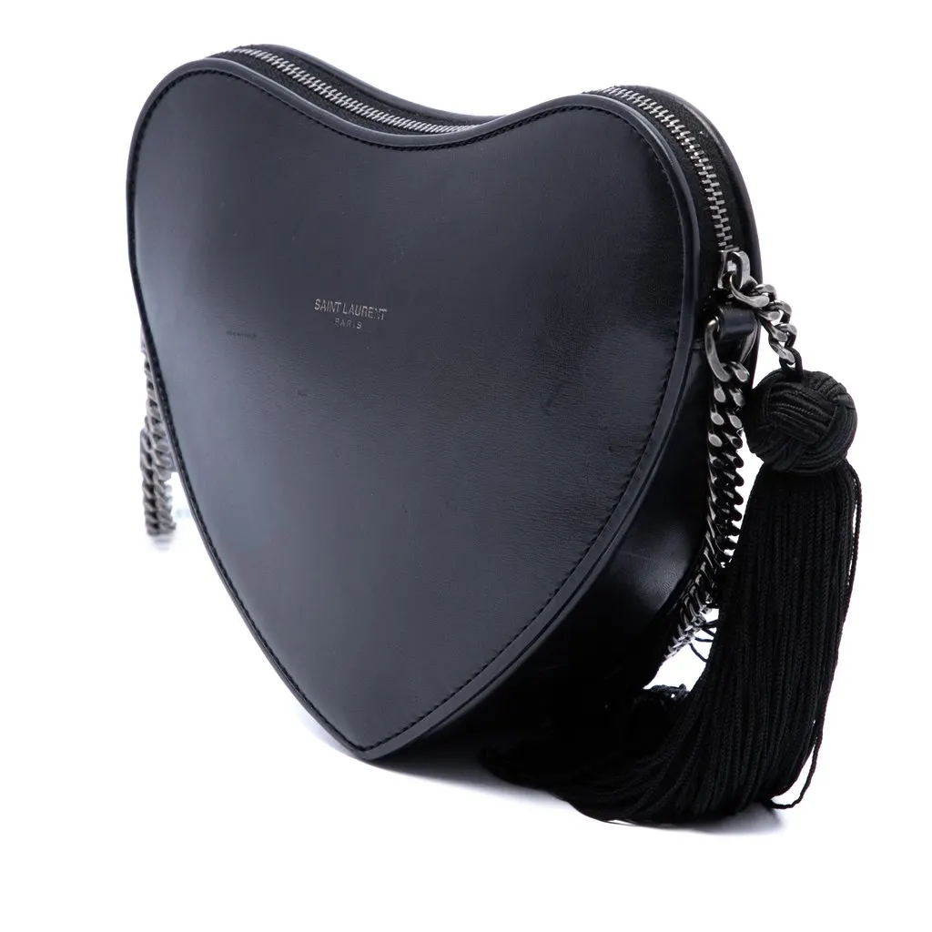 Saint Laurent Leather Monogram Heart Tassel Crossbody Black Leather Very good - Back View