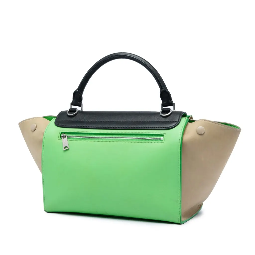 Celine Small Tricolor Leather Trapeze Satchel Green Leather Very good - Back View