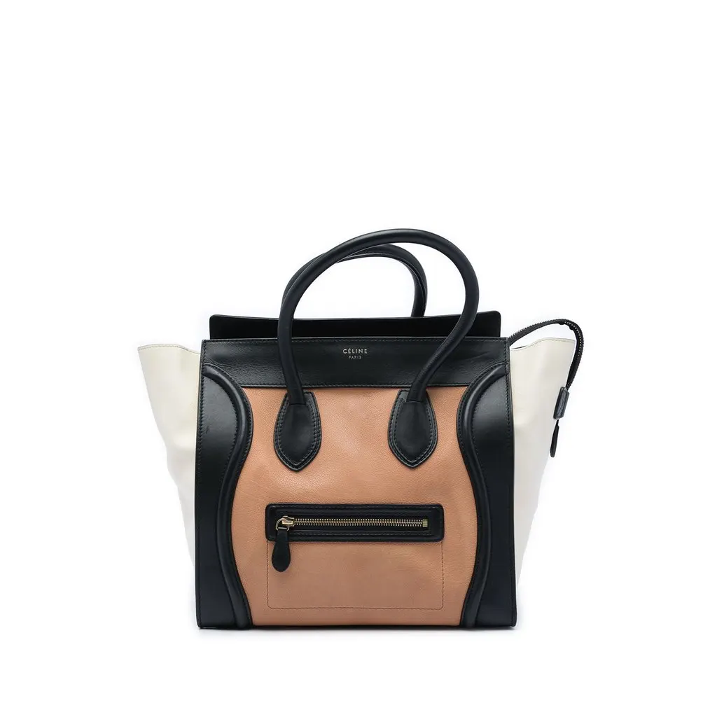 Celine Mini Tricolor Leather Luggage Tote Brown Leather Very good - Front View