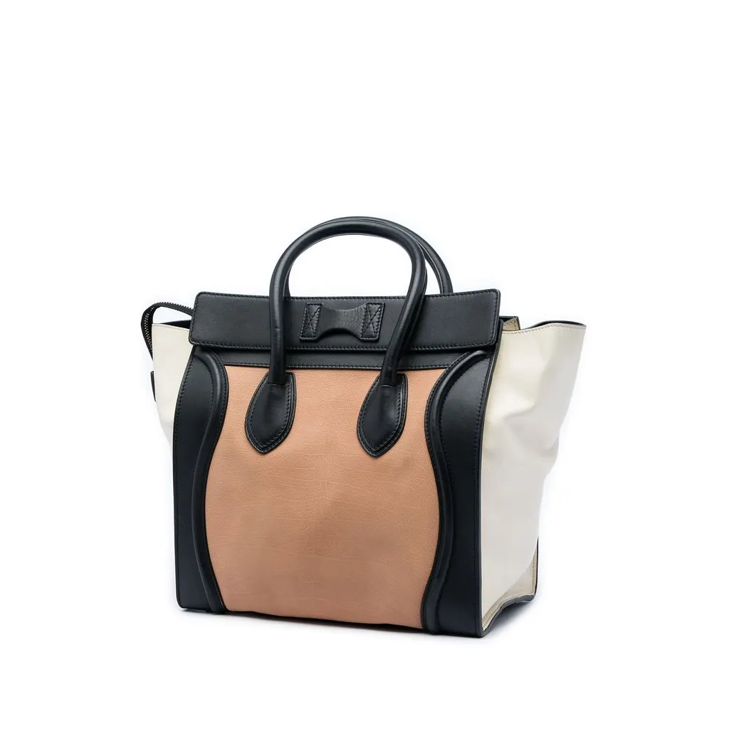 Celine Mini Tricolor Leather Luggage Tote Brown Leather Very good - Back View