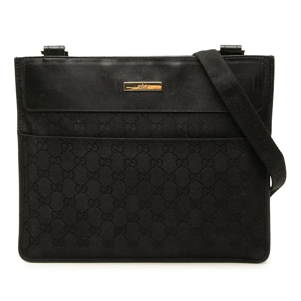 Gucci GG Canvas and Calfskin Crossbody Black Canvas Good - Front View