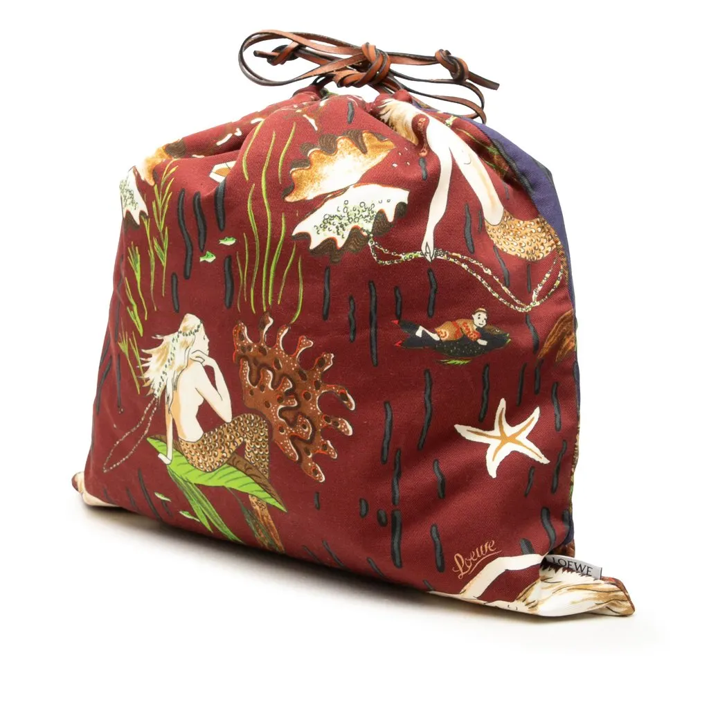 Loewe Paula Ibiza Canvas Mermaid Print Drawstring Pouch Blue Canvas Very good - Back View