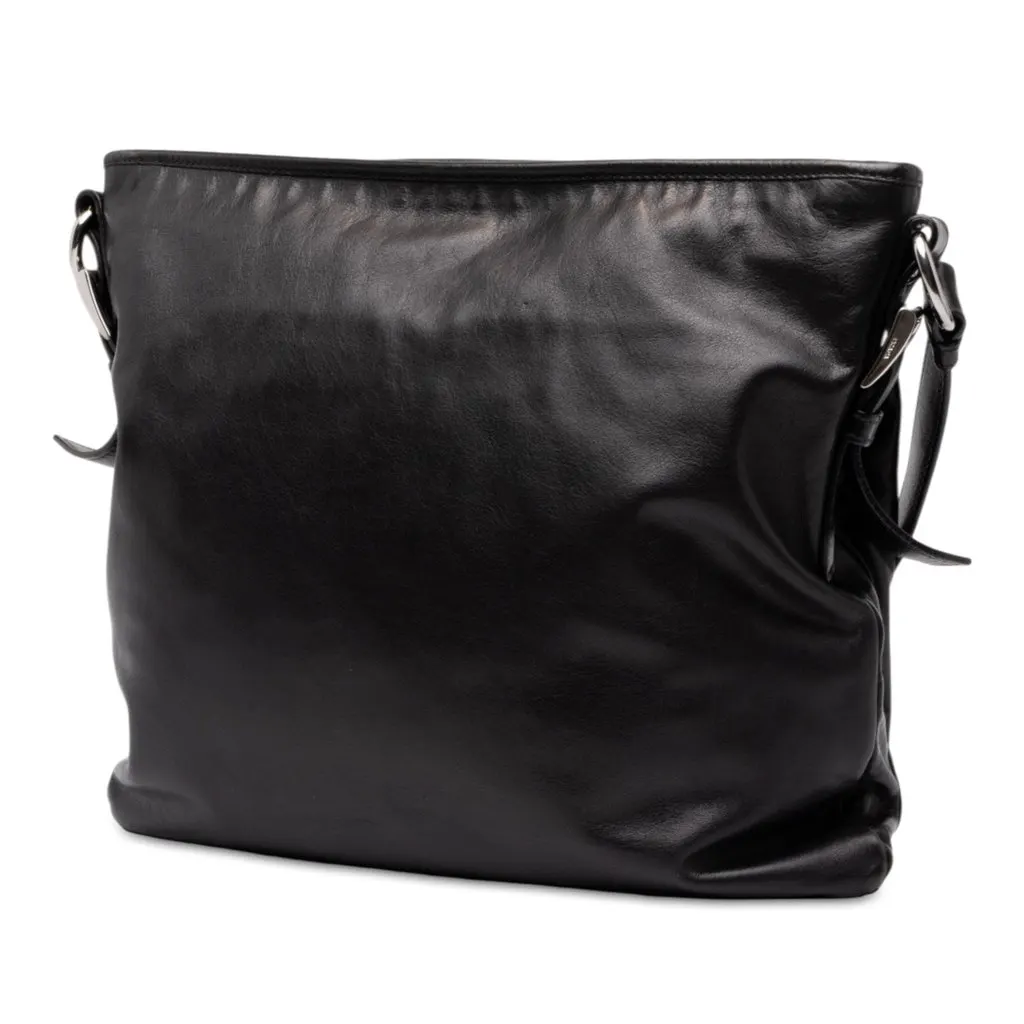 Prada Large Soft Calf Front Pocket Messenger Bag Black Leather Very good - Back View