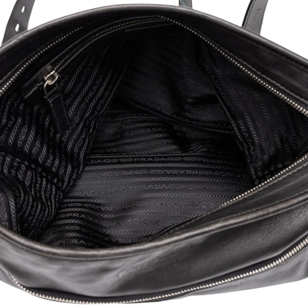 Prada Large Soft Calf Front Pocket Messenger Bag Black Leather Very good - Model View