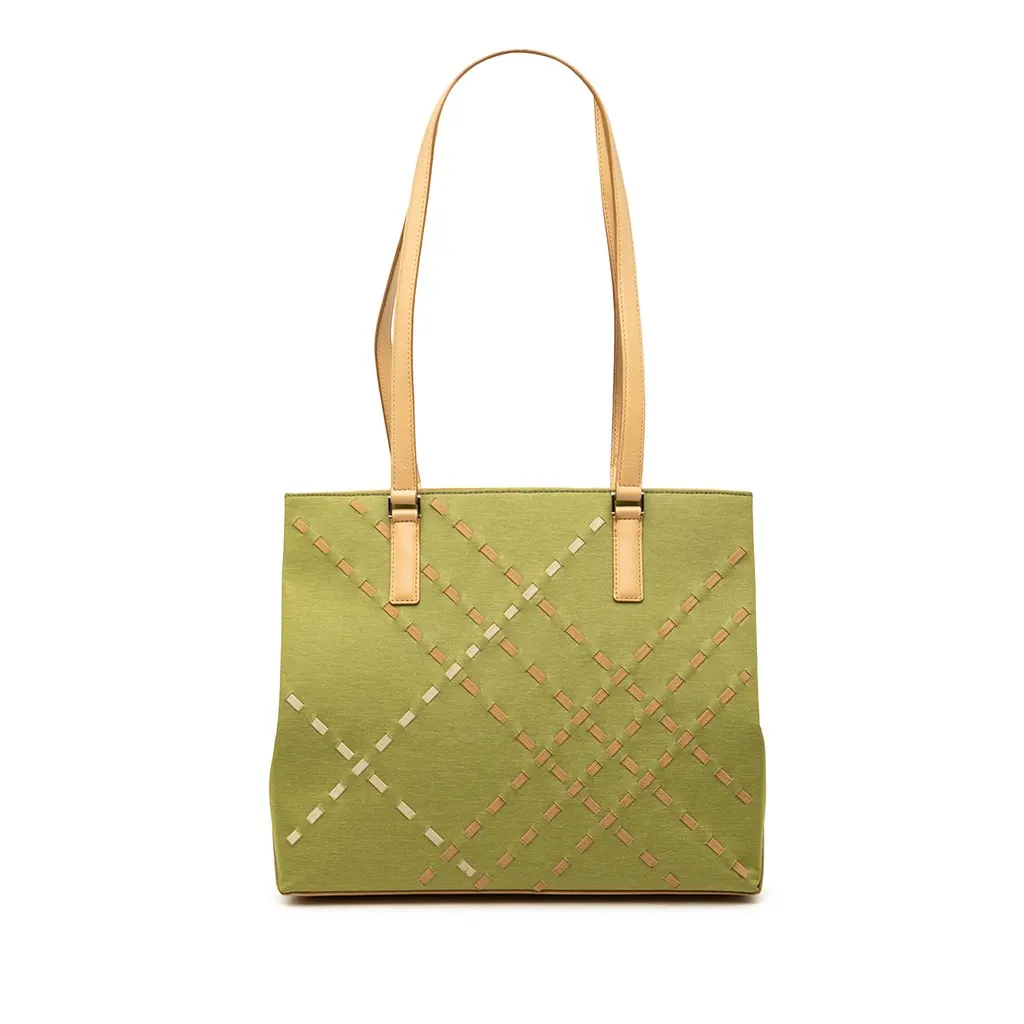 Burberry Stitched Supernova Check Canvas Tote Green Very good - Front View