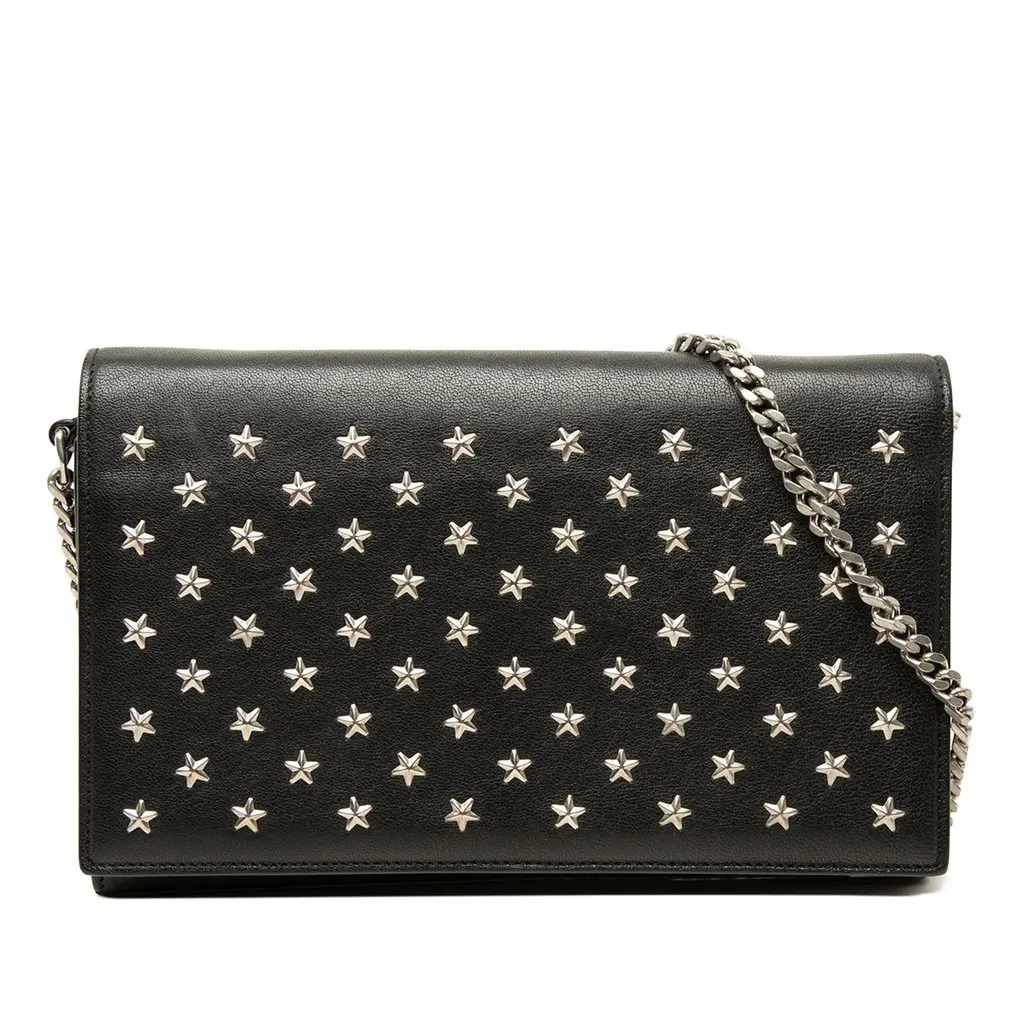 Saint Laurent Calfskin Star Studded Kate Wallet On Chain Black Leather Good - Front View