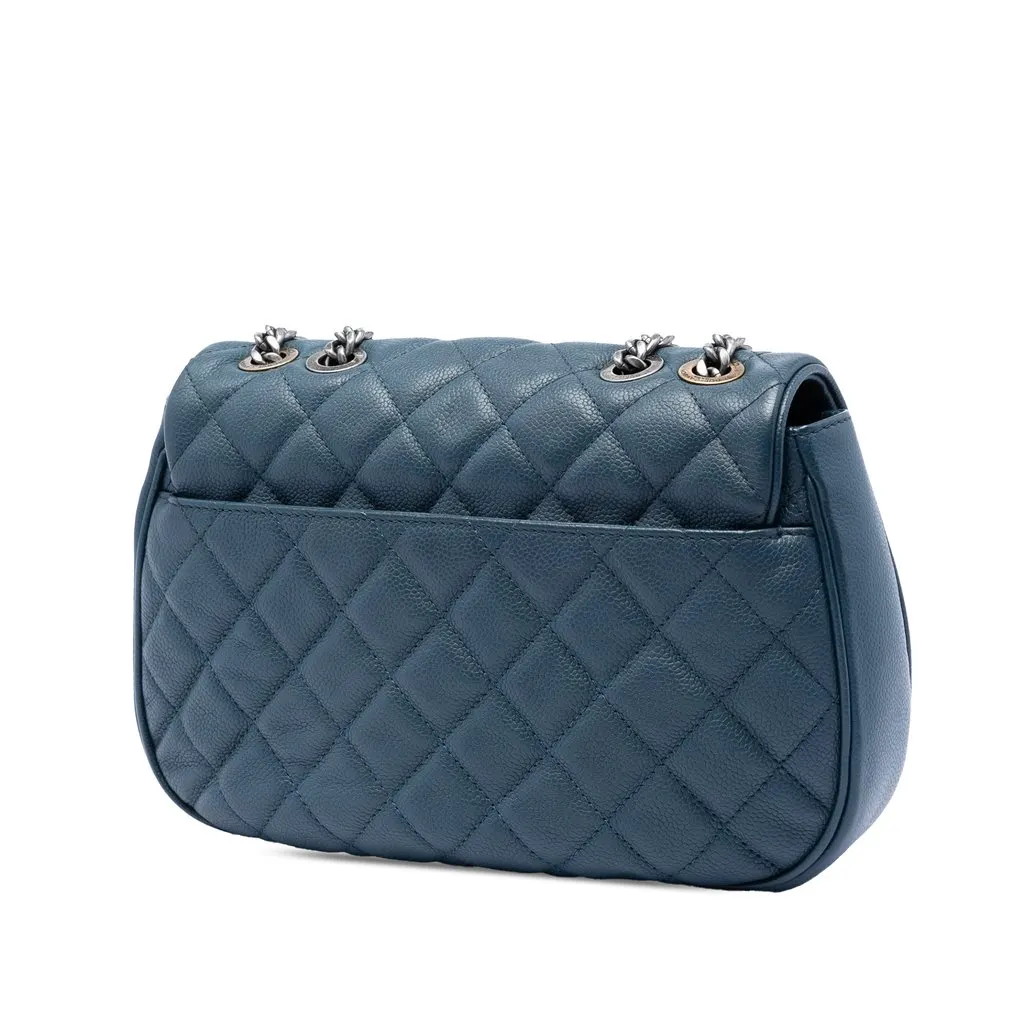 Chanel Medium Quilted Caviar Casual Pocket Flap Blue Leather Very good - Back View