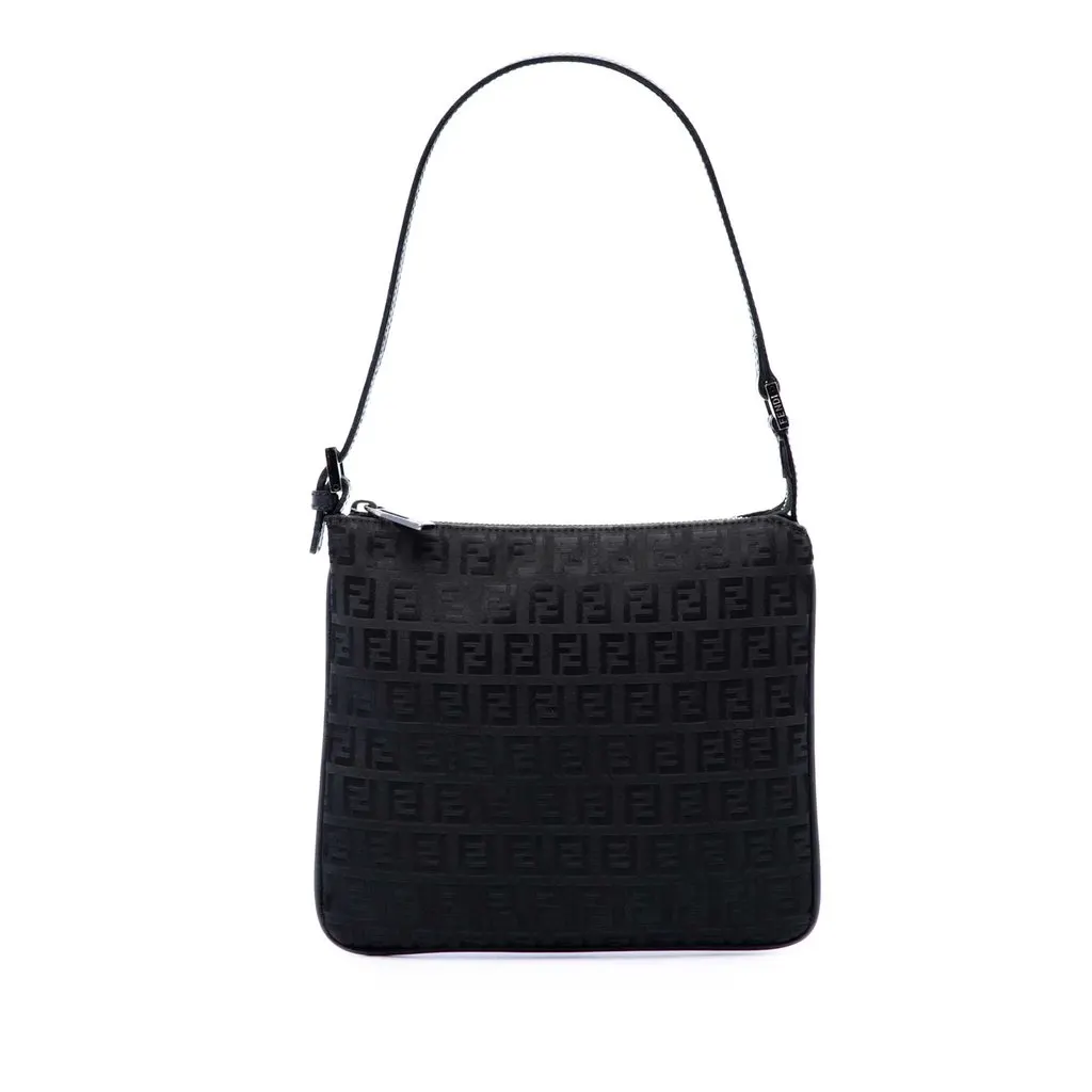 Fendi Zucchino Canvas Shoulder Bag Black Very good - Front View