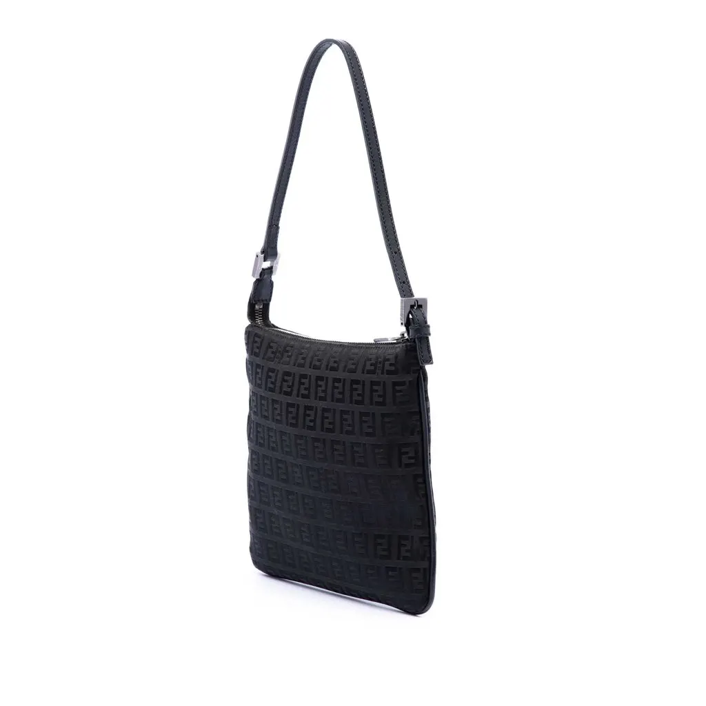 Fendi Zucchino Canvas Shoulder Bag Black Very good - Back View