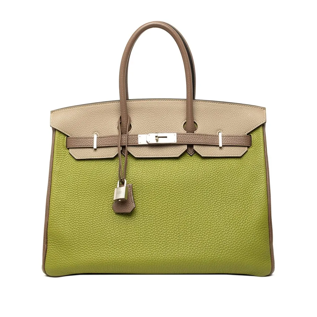 Hermès Special Order Tricolor Togo Birkin Retourne 35 Green Leather Very good - Front View