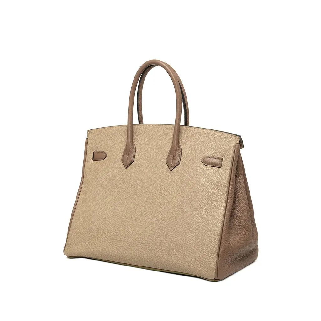 Hermès Special Order Tricolor Togo Birkin Retourne 35 Green Leather Very good - Back View