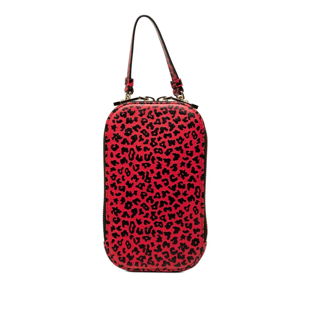Dior Calfskin Leopard Print Lady Dior Call In Phone Holder Red Leather Very good - Front View