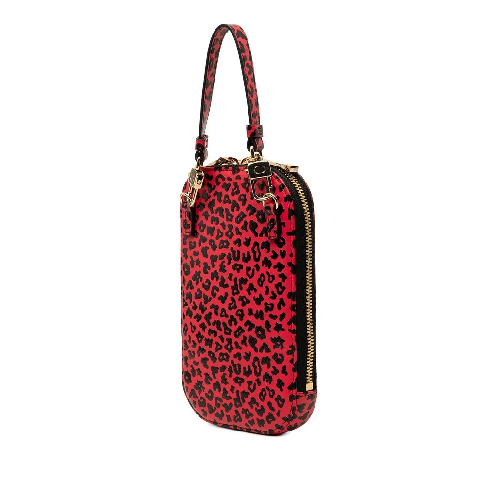Dior Calfskin Leopard Print Lady Dior Call In Phone Holder Red Leather Very good - Back View
