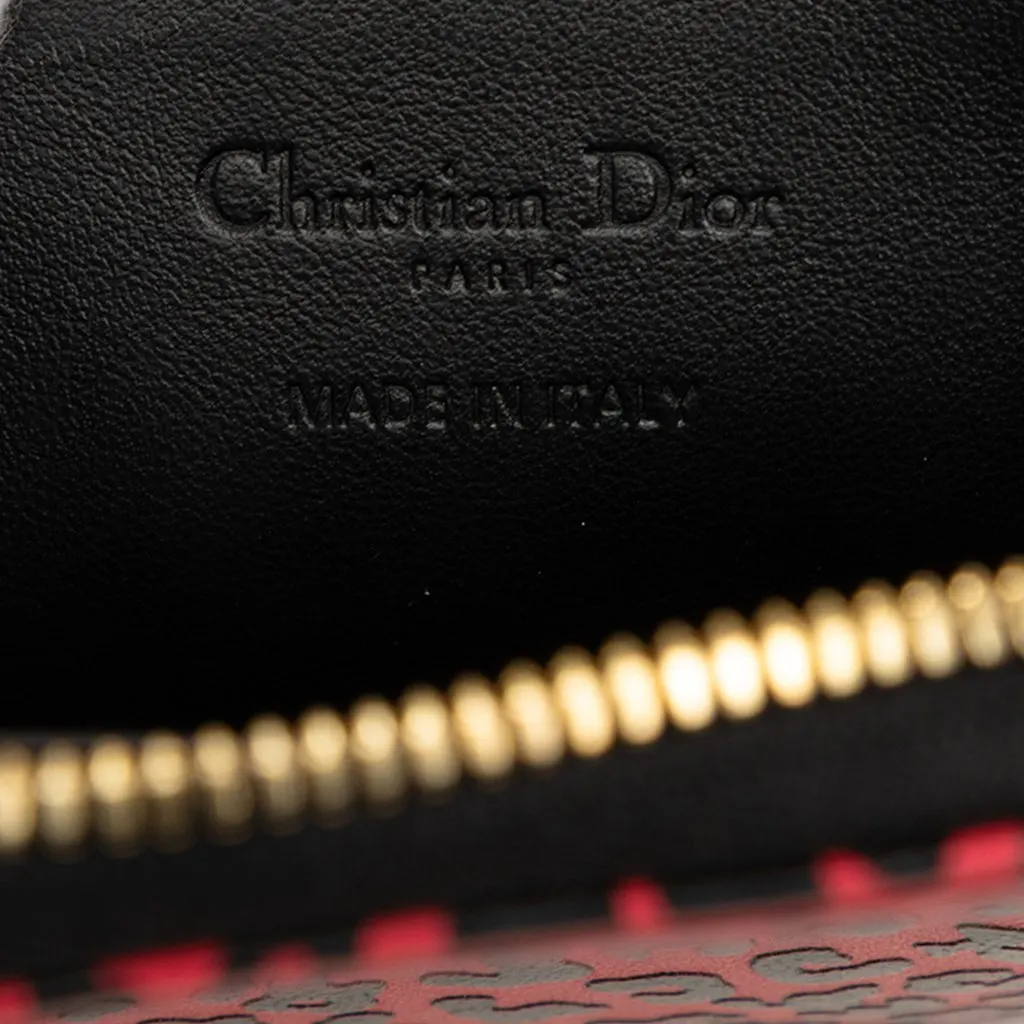 Dior Calfskin Leopard Print Lady Dior Call In Phone Holder Red Leather Very good - Box View