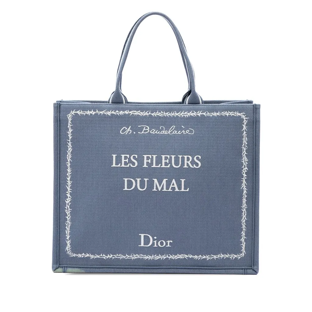 Dior Large Embroidered Canvas Les Fleurs du Mal Book Tote Blue Canvas Very good - Front View