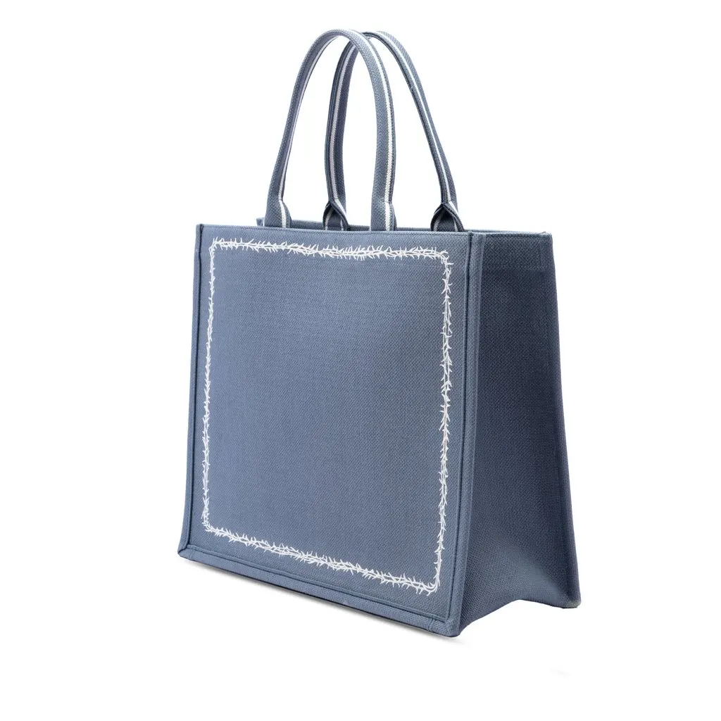 Dior Large Embroidered Canvas Les Fleurs du Mal Book Tote Blue Canvas Very good - Back View