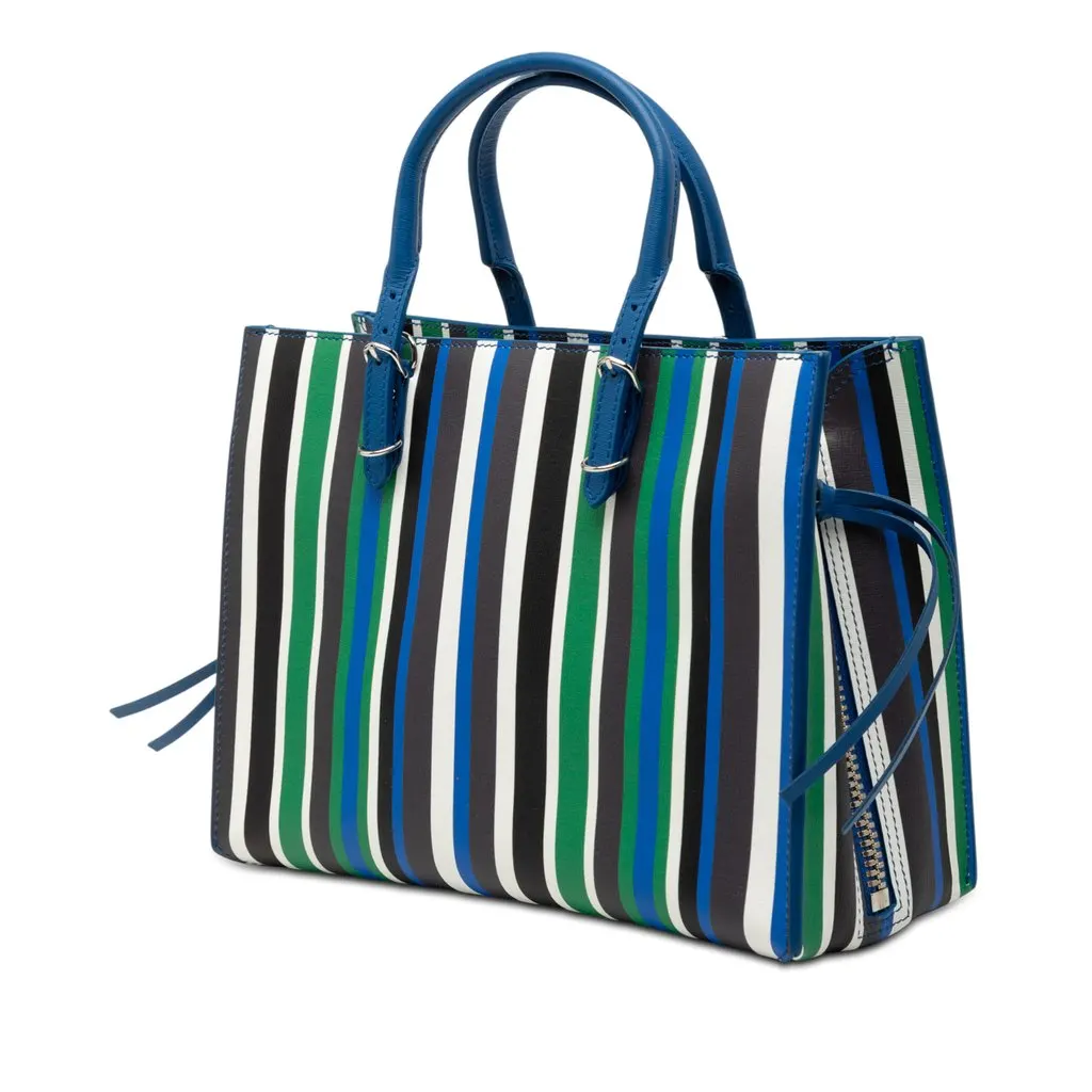 Balenciaga Mini Leather Striped Papier A6 Zip Around Satchel Blue Leather Very good - Back View