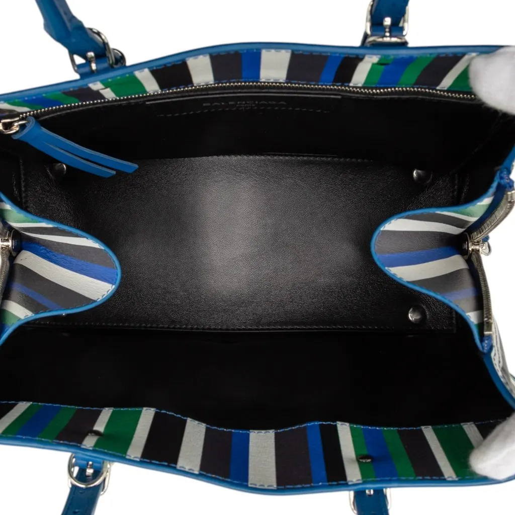 Balenciaga Mini Leather Striped Papier A6 Zip Around Satchel Blue Leather Very good - Model View