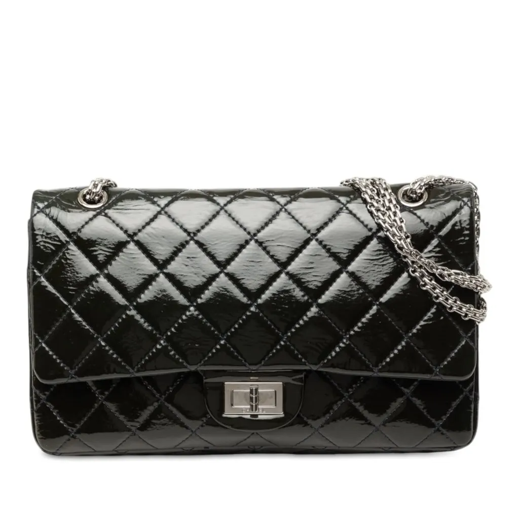 Chanel Quilted Patent Reissue 2.55 Double Flap 227 Blue Leather Good - Front View