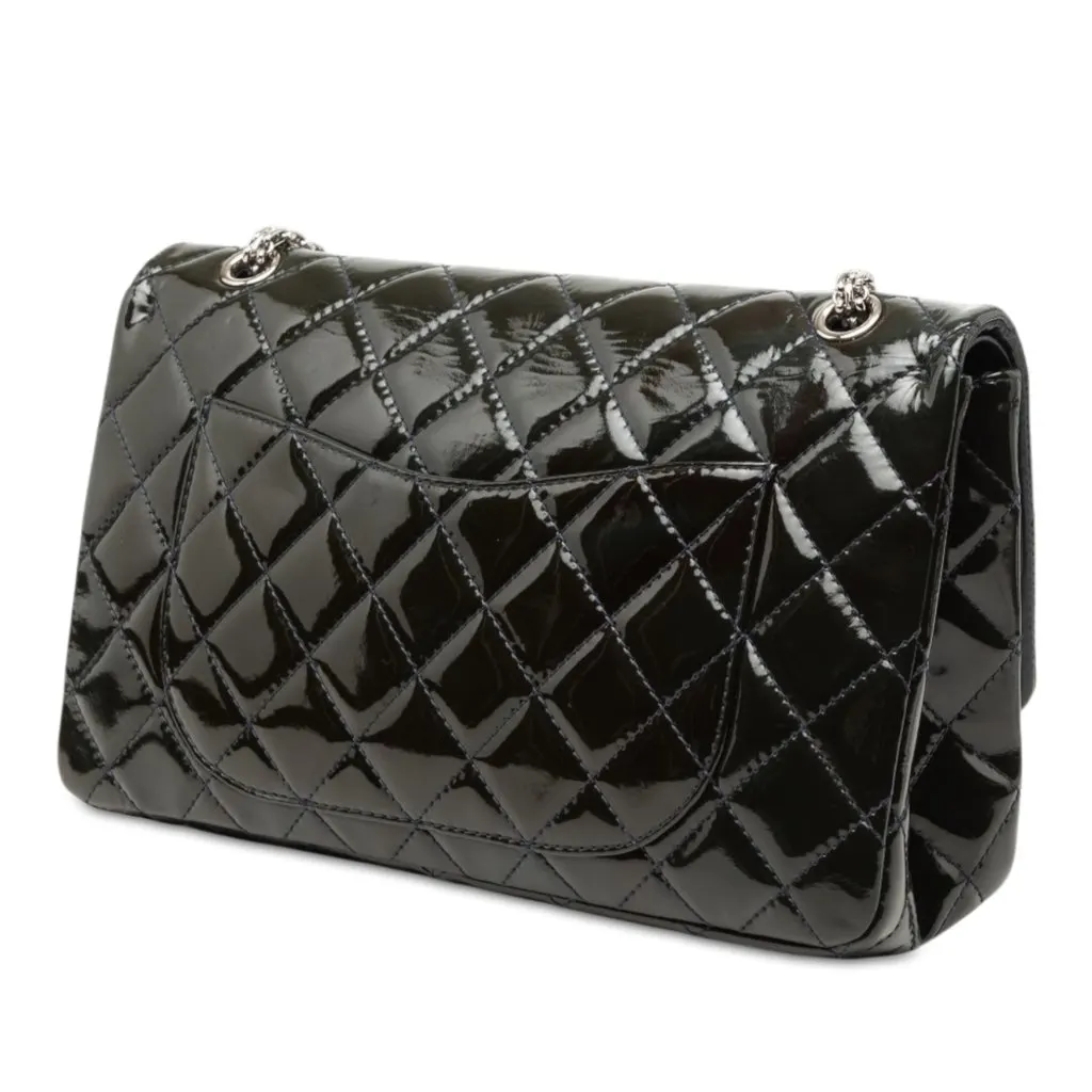 Chanel Quilted Patent Reissue 2.55 Double Flap 227 Blue Leather Good - Back View