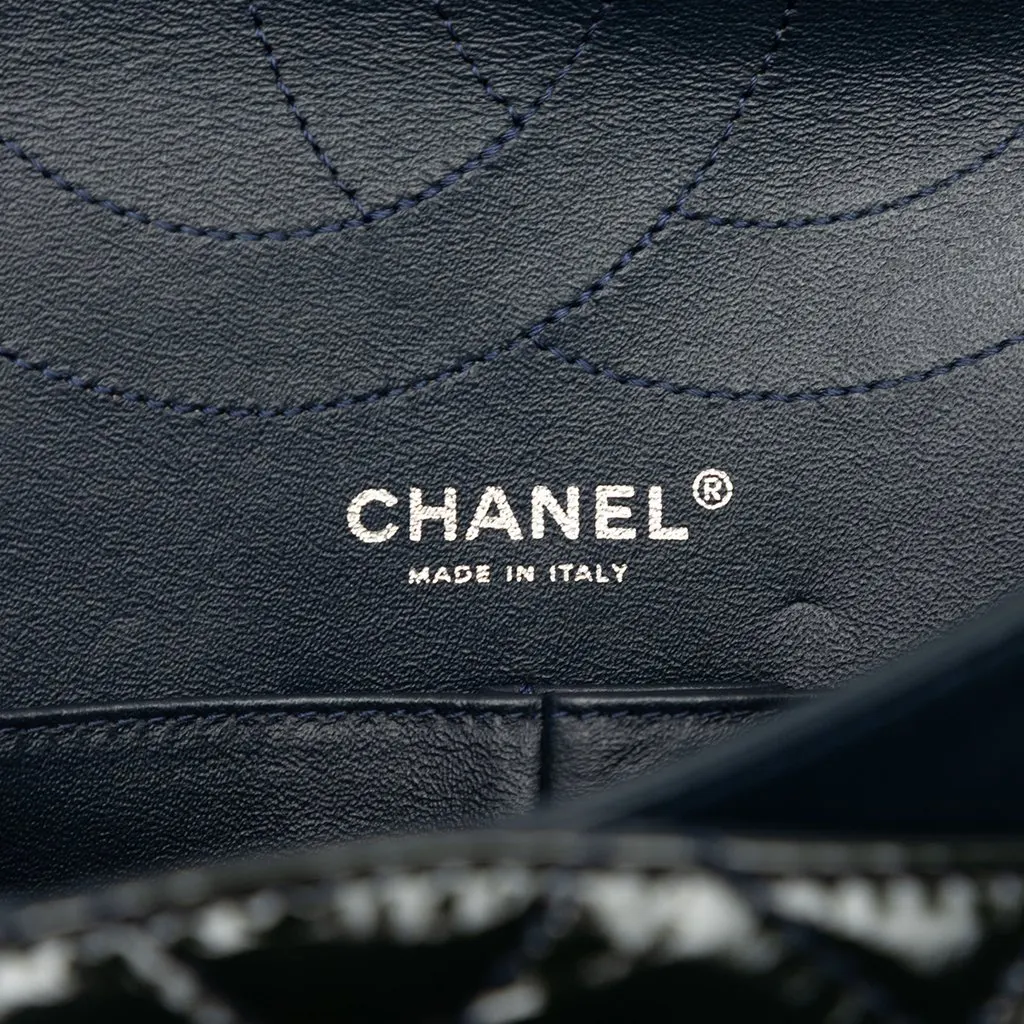 Chanel Quilted Patent Reissue 2.55 Double Flap 227 Blue Leather Good - Box View