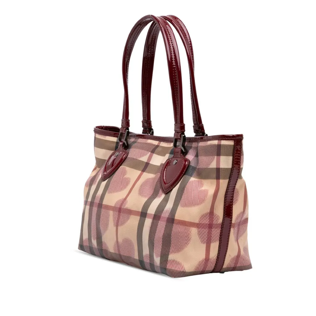 Burberry House Check Coated Canvas Hearts Gracie Tote Beige Canvas Good - Back View