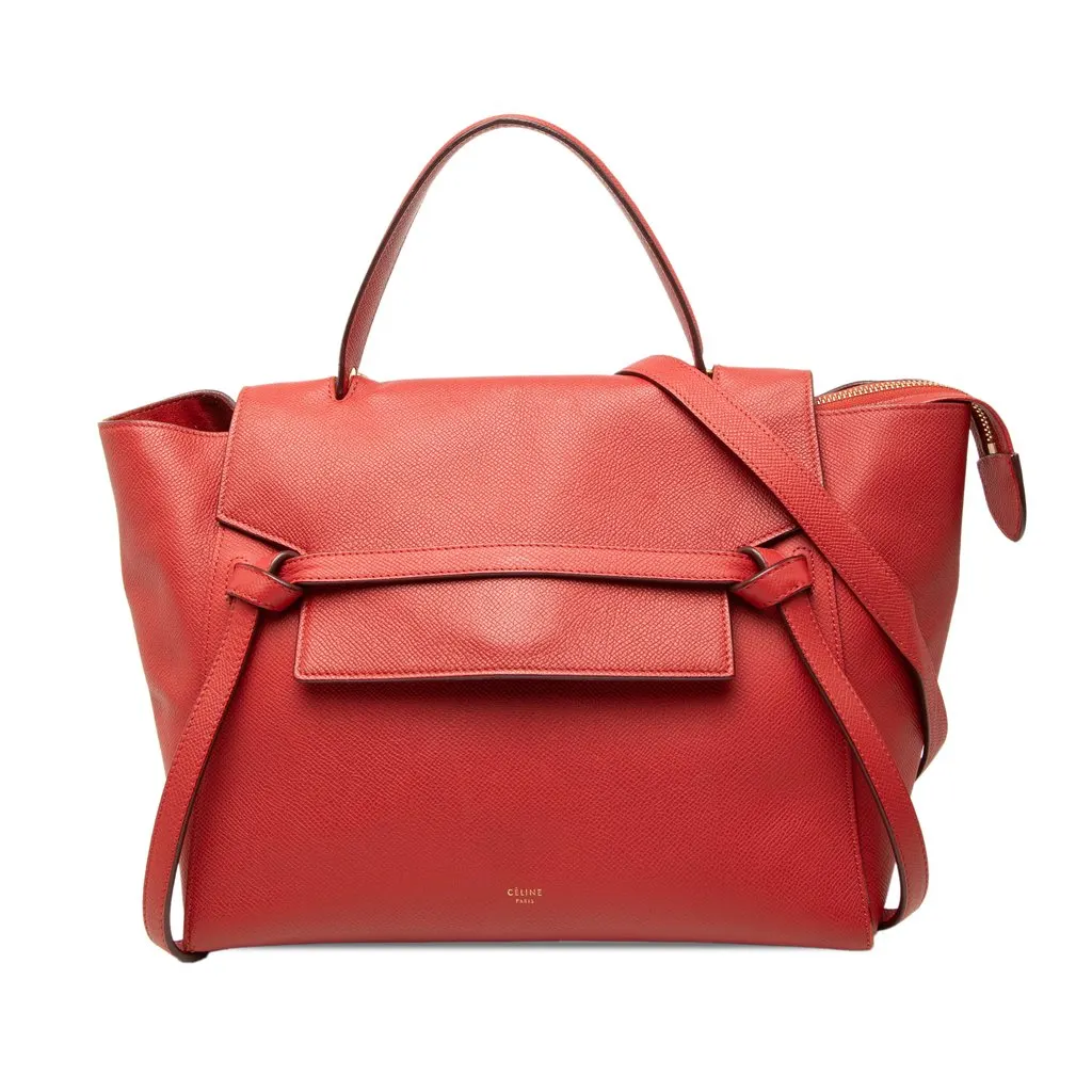 Celine Mini Grained Calfskin Belt Bag Red Leather Good - Front View