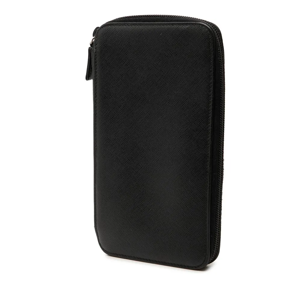 Prada Saffiano Zip Around Wallet Black Leather Very good - Back View