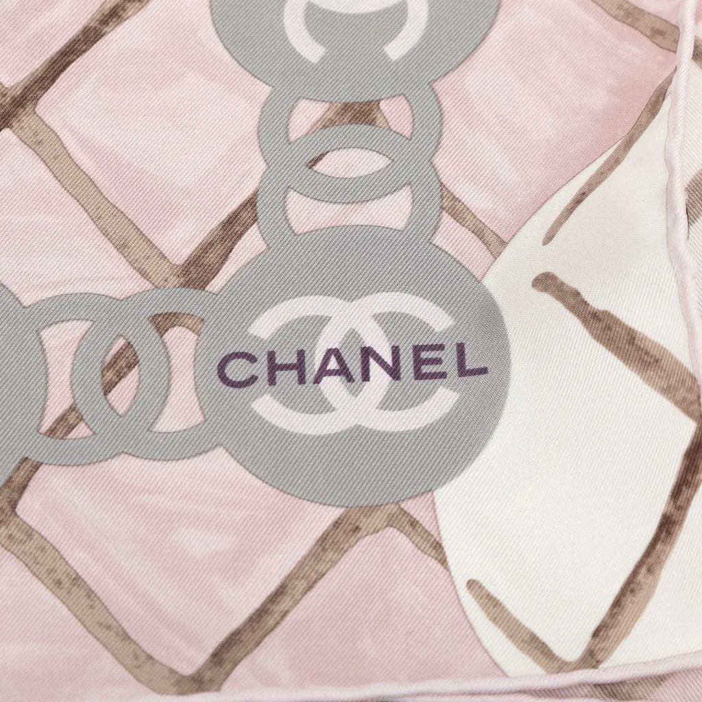 Chanel CC Camellia and Quilted Printed Silk Scarf 90 Pink Never worn - Back View