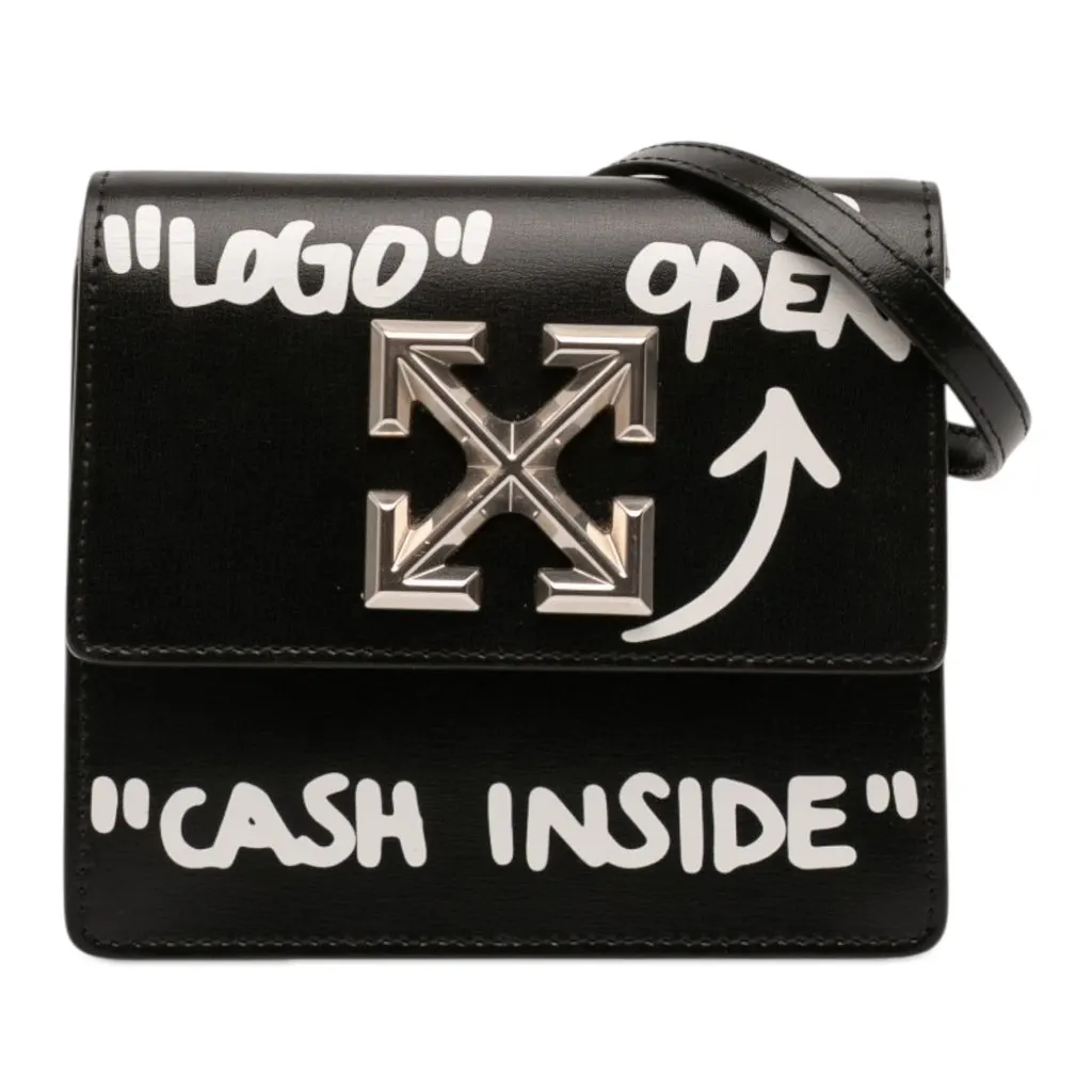 Off-White Glazed Calfskin Cash Inside Jitney 0.7 Bag Black Leather Good - Front View