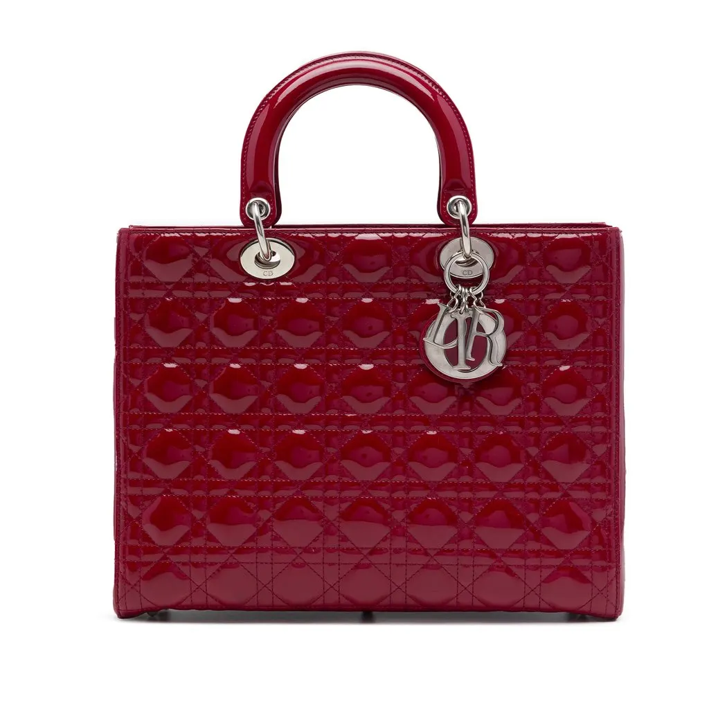 Dior كبيرة جلد لامع كاناج ليدي ديور