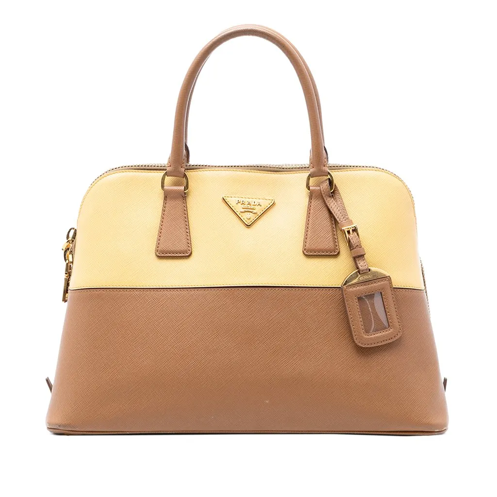 Prada Medium Bicolor Saffiano Lux Promenade Satchel Brown Leather Very good - Front View